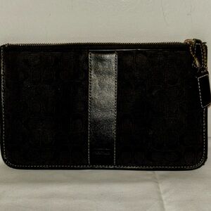 Coach Slim Black Signature Canvas & Leather Envelope Zipper Pouch/Clutch